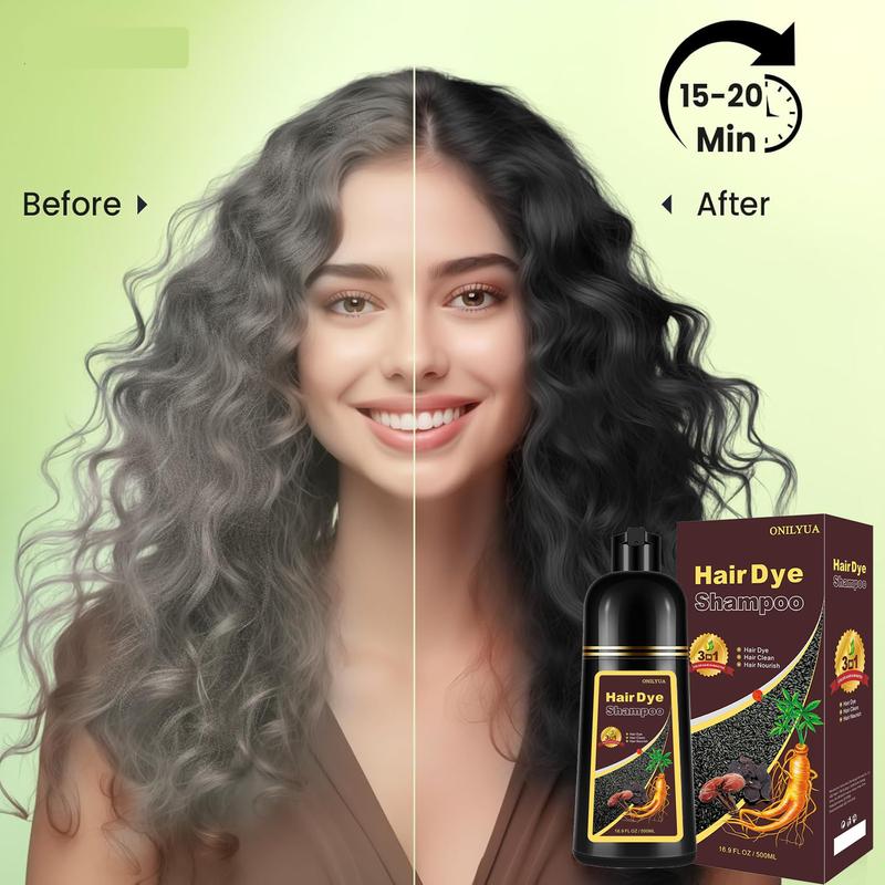 Instant Black Hair Dye Shampoo, Natural 3-in-1 for Gray Coverage in 10-15 mins, Long-Lasting Color Effect for Women and Men, 16.9 Fl Oz (Black) Haircare