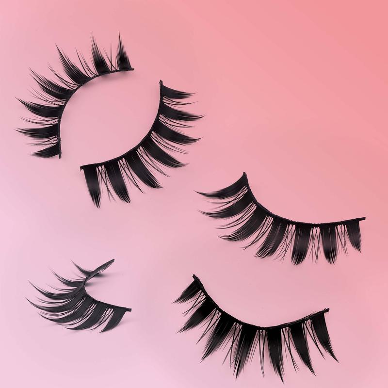 Doll Style False Eyelashes, 5 Pairs Wispy Cat Eye Strip Faux Lashes, Volumized False Eyelashes for Women and Girls Eye Makeup Enhancement