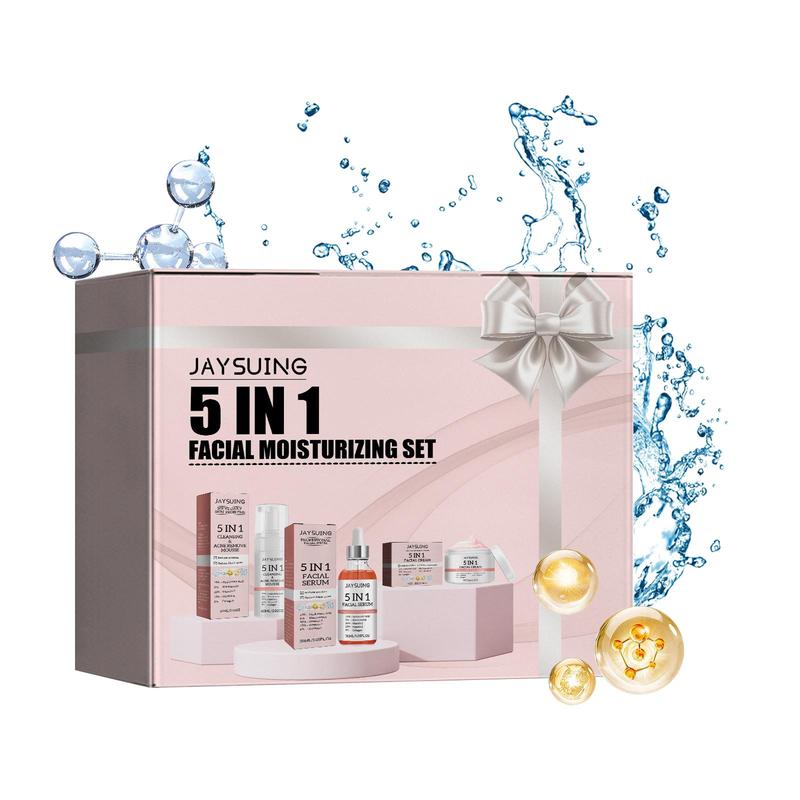 5 In 1 Facial Moisturizing Set, 1 Set Moisturizing Facial Cream & Nourishing Facial Serum & Facial Cleanser, Deeply Hydrate & Nourish Skin, Facial Skin Care Kit Moisturizer Moisturize Skin Repair Comfort