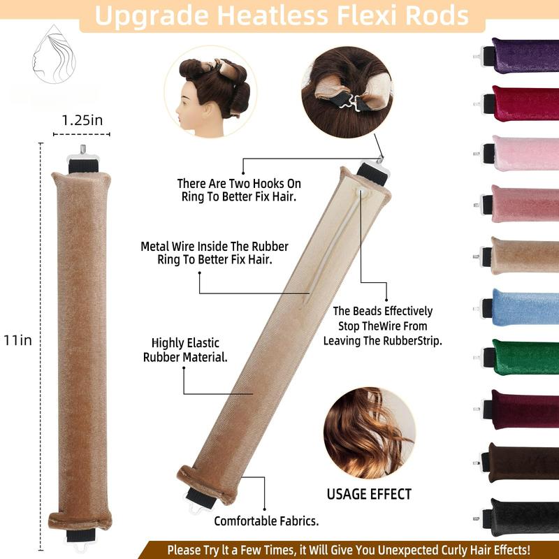 Overnight Blowout Rods Jumbo Heatless Hair Curler, Heatless Curls Satin Jumbo Flexi Rods to Sleep in,Soft Heatless Rod for All Hair Types,No Heat Overnight Sleeping Curls Styling Tools 3pcs Khaki Haircare Durable