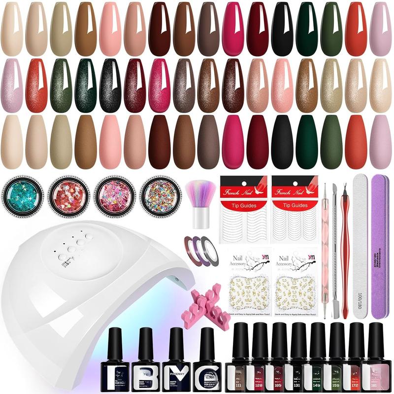 40 count Gel Nail Polish Kit with U V Light Fall Winter Gel Nail Kit with 48W LED Nail Lamp Nude Pink Brown Red Black Green Gel Nail Polish Set Gift for Women