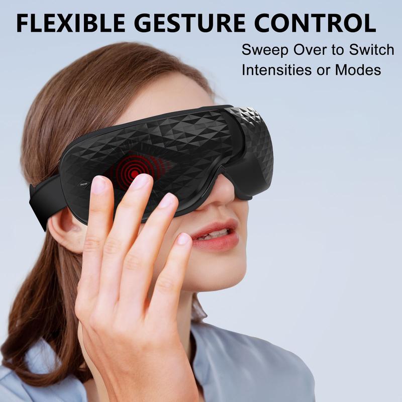 CINCOM Eye Massager (BLACK), with Comfort Soothing Heat, Plays Music, Voice Prompts, Rechargeable, Perfect for Relaxation, Great Gift Idea