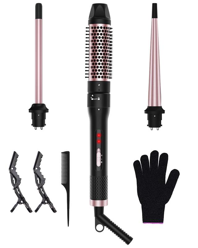 3 in 1 Curling Iron, Curling Wand Set with Curling Brush 3 Interchangeable Ceramic Curling Wand(0.5”-1.5”), Dual Voltage 30s Fast Heating with Heat Resistant Glove & 2 Clips and Gift Box