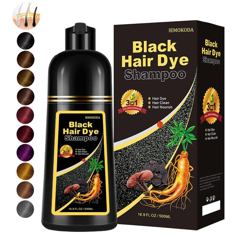 Instant Black Hair Dye Shampoo, Natural 3-in-1 for Gray Coverage in 10-15 mins, Long-Lasting Color Effect for Women and Men, 16.9 Fl Oz (Black) Haircare