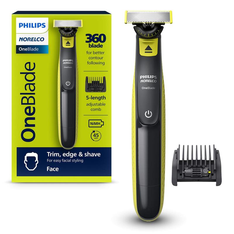 Philips Norelco OneBlade 360 Face Electric Beard Trimmer and Shaver with 5-in-1 Stubble Comb - Frustration Free Packaging - Comfort