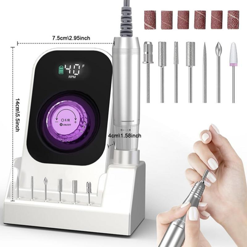 Portable Nail Drill Electric Nail File Tool, Professional Rechargeable Nail File Machine, Cordless Nail Drill with Bits & Base for Acrylic Nails Remove Nail Gel Polish Manicure for Salon Home