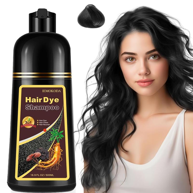 Instant Black Hair Dye Shampoo, Natural 3-in-1 for Gray Coverage in 10-15 mins, Long-Lasting Color Effect for Women and Men, 16.9 Fl Oz (Black) Haircare