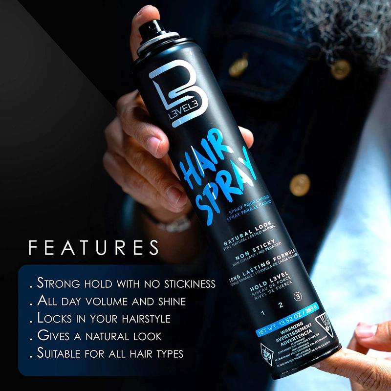 L3 Level 3 Hair Spray - Long Lasting and Strong Hold Hair Spray - Great for Men and Women - Level Three - Suitable for All Hair Types L3V3L3 L3V3L3