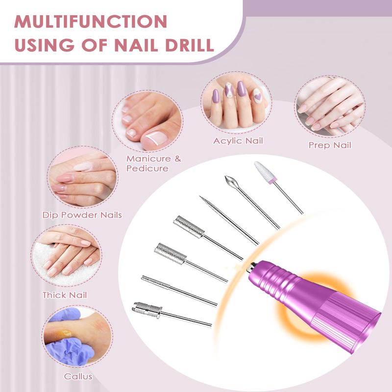 Portable Nail Drill Electric Nail File Tool, Professional Rechargeable Nail File Machine, Cordless Nail Drill with Bits & Base for Acrylic Nails Remove Nail Gel Polish Manicure for Salon Home