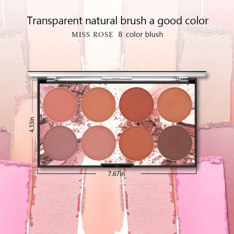 8 Color Blush Palette, Matte and Shimmer Powder, Highlight Face Blusher Buildable, Professional Facial Contour Blush Pallet Pigmented and Long Last For Natural Fair Dark Skin Tone