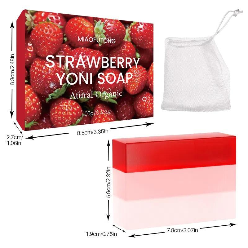 Strawberry Soap Bar, 5 Counts set Natural Yoni Bar, PH Balanced & Cleansing Bar Soap for Women, Natural Soap Bar with Bubble Foam Net