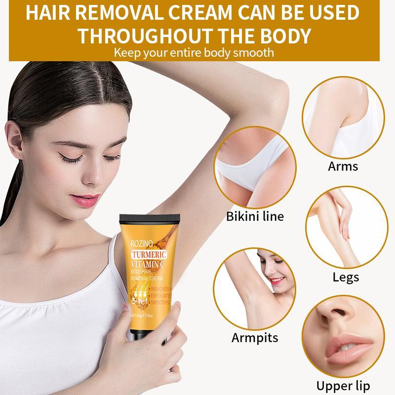 60g Turmeric Hair Removal Cream, Gentle Non-irritating Hair Removal Body Scrub, Hair Removal Tool for Women & Men All Hair Types