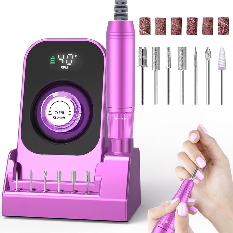 Portable Nail Drill Electric Nail File Tool, Professional Rechargeable Nail File Machine, Cordless Nail Drill with Bits & Base for Acrylic Nails Remove Nail Gel Polish Manicure for Salon Home