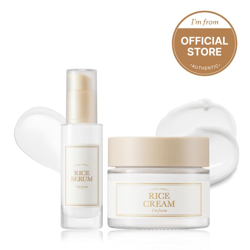 [I'M FROM OFFICIAL SHOP] Korean Special Rice Set - Rice Cream + Rice Serum, Rice Extract from Korea, Glow Essence with Niacinamide, Hydrating for Dry Skin, Vegan, Alcohol Free, Fragrance Free, K Beauty Moisture Skincare Skin Repair Hydrate Moisturizer