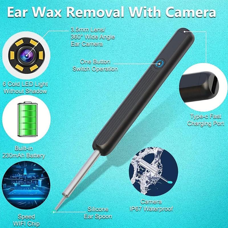 Ear Wax Removal Tool Kit, 1 Box Ear Cleaner with Camera & Accessories, Ear Wax Removal Tool Suitable for Iphone, Ipad, Android Smartphones