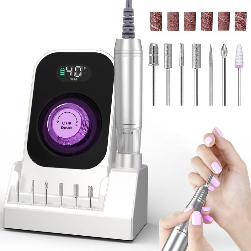 Portable Nail Drill Electric Nail File Tool, Professional Rechargeable Nail File Machine, Cordless Nail Drill with Bits & Base for Acrylic Nails Remove Nail Gel Polish Manicure for Salon Home