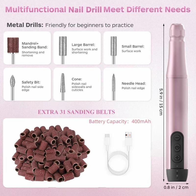 Electric Nail Drill Kit, 1 Set Portable Nail Drill Machine Kit, Manicure Pedicure Tools, Polishing Set with Nail Drill Bits & Sanding Bands