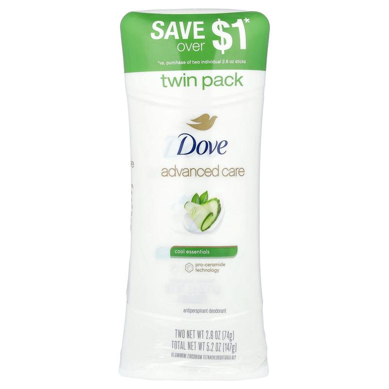 Dove Advanced Care, Anti-Perspirant Deodorant, Cool Essentials, 2 Pack, 2.6 oz (74 g) Each