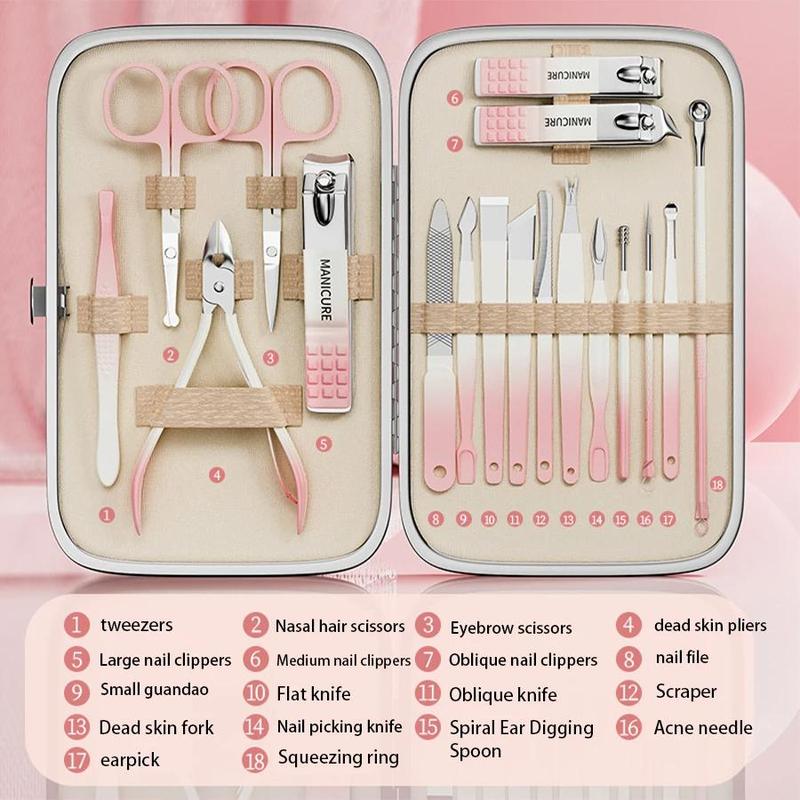 Manicure & Pedicure Tool Set, 1 Box Stainless Steel Manicure Tool with Storage Case, Professional Nail Care Tool for Home & Salon Use