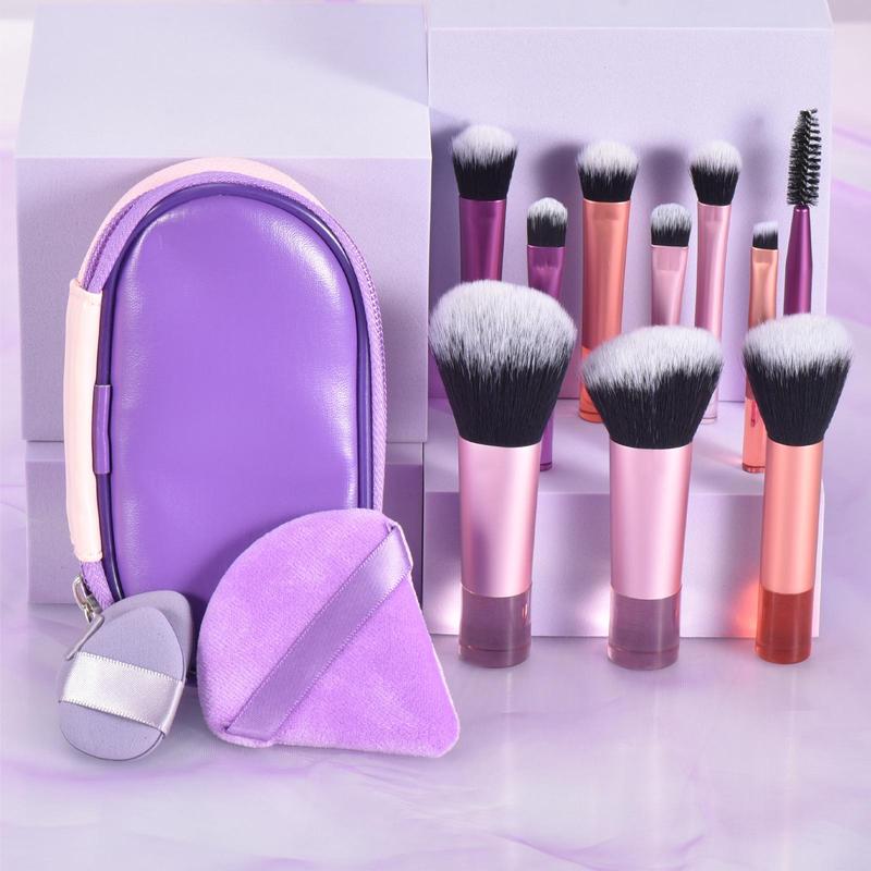 Makeup Brush Set with Storage Bag, 1 Set Multifunctional Portable Travel Makeup Brush & Puff Set, Professional Makeup Tools for Women