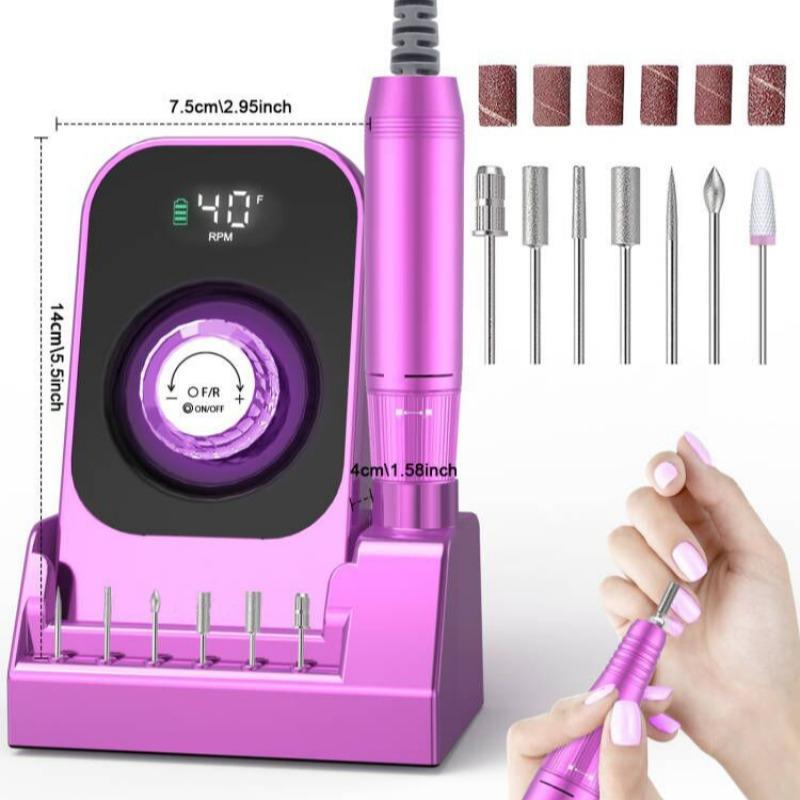 Portable Nail Drill Electric Nail File Tool, Professional Rechargeable Nail File Machine, Cordless Nail Drill with Bits & Base for Acrylic Nails Remove Nail Gel Polish Manicure for Salon Home