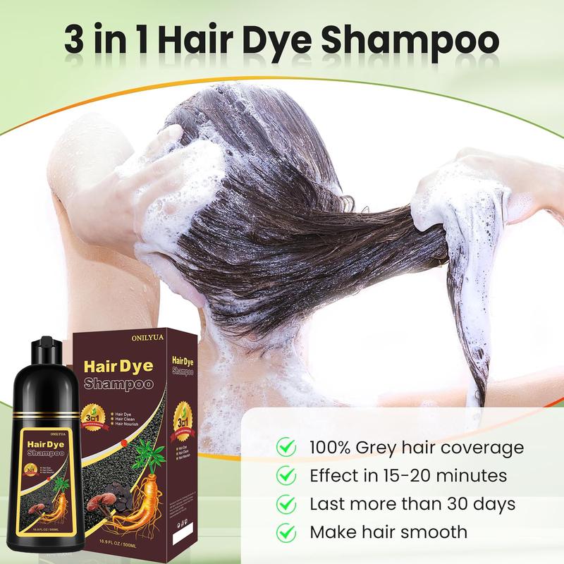 Instant Black Hair Dye Shampoo, Natural 3-in-1 for Gray Coverage in 10-15 mins, Long-Lasting Color Effect for Women and Men, 16.9 Fl Oz (Black) Haircare