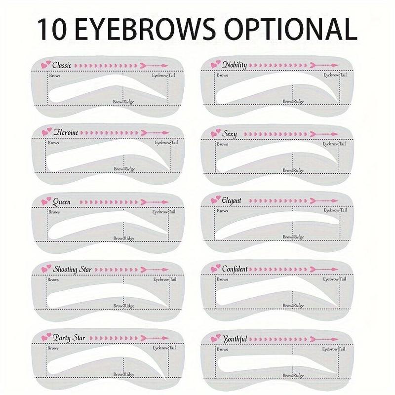 Eyebrow Stencil with Fixed Elastic Band, 10pcs set Reusable Eyebrow Shaping Stickers, Multi-use Eyebrow Makeup Tool for Women & Girls