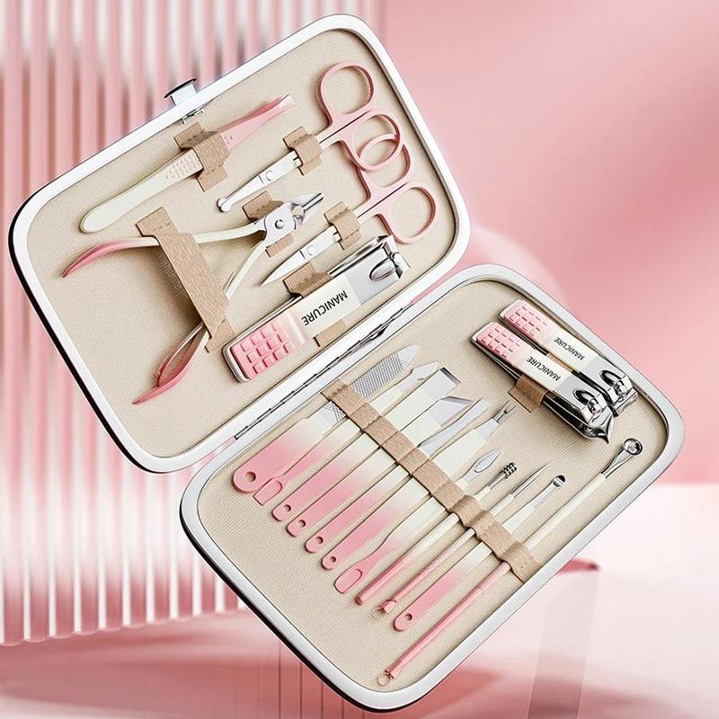 Manicure & Pedicure Tool Set, 1 Box Stainless Steel Manicure Tool with Storage Case, Professional Nail Care Tool for Home & Salon Use