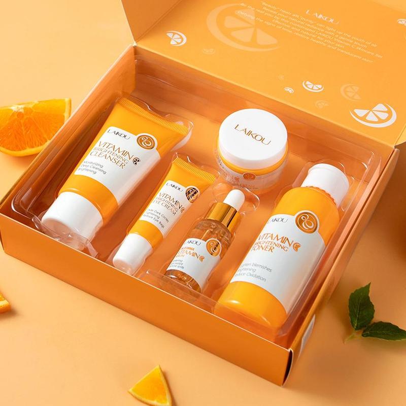 Vitamin C Skin Care Kit, 5pcs set Moisturizing Facial Skincare Kit, Including Facial Cleanser, Toner, Serum, Eye Cream, Essence Cream, Trending Products, Skincare Products