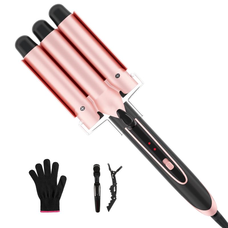 Heikki Vision Curling Iron Set , 3 Barrel Curling Iron Hair Crimper, Dual Voltage Hair Waver with Protective Glove & 2 Clips (Curling Wand （0.85