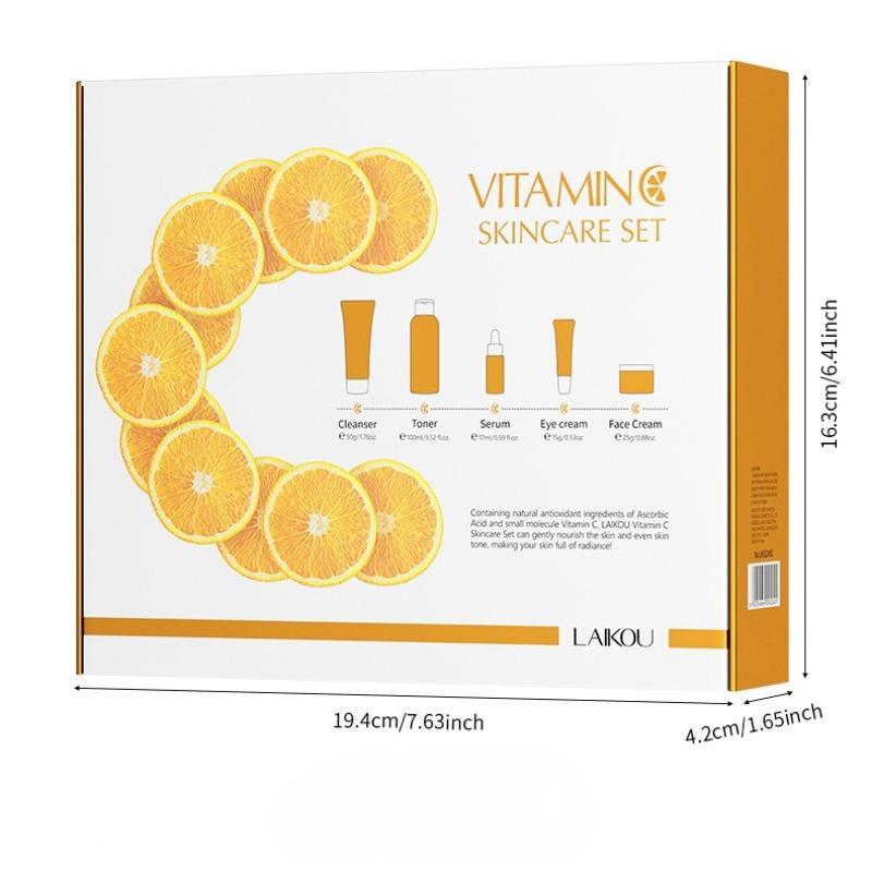 Vitamin C Skin Care Kit, 5pcs set Moisturizing Facial Skincare Kit, Including Facial Cleanser, Toner, Serum, Eye Cream, Essence Cream, Trending Products, Skincare Products