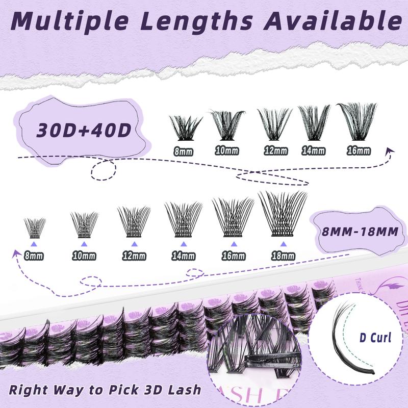 Lash Extension Kit for Beginners, 280pcs DIY Lash Extension Kit, 30D+40D 9-16 Mixed Lash Clusters Kit C Curl Lash Kit with Lash Bond and Seal Individual Lashes Kit for Eyelashes Extensions (KIT, 30D+40D-C-9-16MIX) Makeup Cosmetic