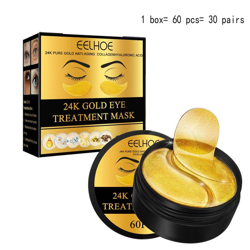 24k Gold Moisturizing Eye Mask, 60pcs set Tightening and Lifting Eyecare Patch, Hydrating Brightening & Firming Eye Sticker, Beauty & Personal Eye Care Product, Skincare Products Skincare Set, Fall Gift Gold Under