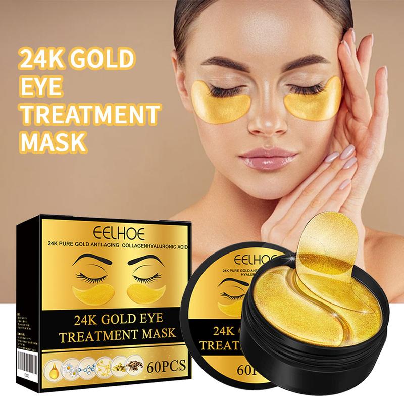 24k Gold Moisturizing Eye Mask, 60pcs set Tightening and Lifting Eyecare Patch, Hydrating Brightening & Firming Eye Sticker, Beauty & Personal Eye Care Product, Skincare Products Skincare Set, Fall Gift Gold Under