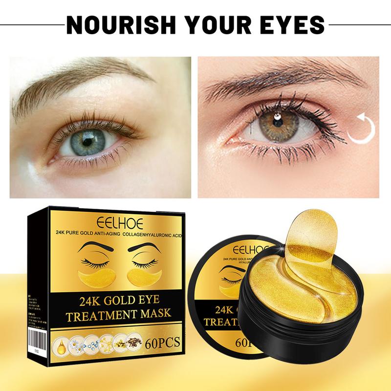 24k Gold Moisturizing Eye Mask, 60pcs set Tightening and Lifting Eyecare Patch, Hydrating Brightening & Firming Eye Sticker, Beauty & Personal Eye Care Product, Skincare Products Skincare Set, Fall Gift Gold Under