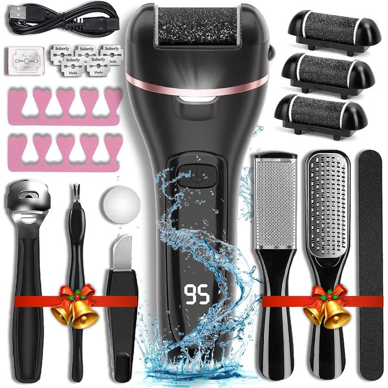 Electric Callus Remover for  with Rechargeable  17 in 1 Professional Pedicure Kit with 3 Roller Heads 2 Speed Foot Care Tools  for  Hard Cracked Dry