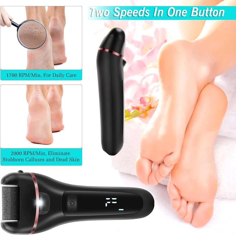 Electric Callus Remover for , 2 Speed Electric Foot File, Rechargeable Foot Scrubber Pedicure kit for Cracked Heels and  with 3 Roller Heads.