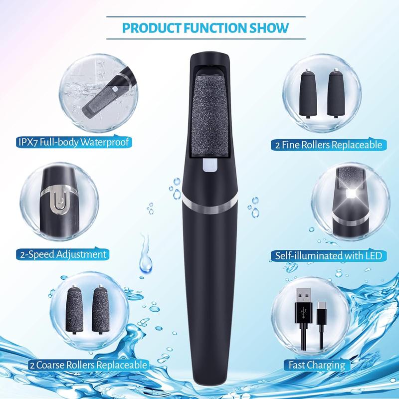 Professional Electric Foot Callus Remover, Rechargeable Electronic Foot File Pedicure Tool Kit, Water-Resistan Foot Scrubber File with 4 Grinding Heads, Foot Care for Dead Skin Ideal Gift for Everyone