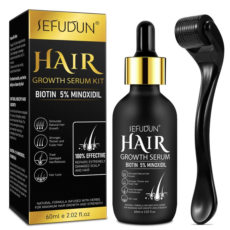 Sefudun 5% Minoxidil Hair Serum for Men and Women, Hair Care Serum for Thicker Longer Fuller Hair, with Hair Roller Set