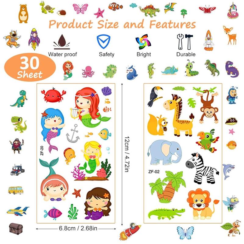 Tattoos for Kids, 300+ Mixed Styles Temporary Tattoos Stickers Set for Girls and Boys, Space Dinosaur Animals Butterfly Tattoos for Kids Birthday Party Supplies