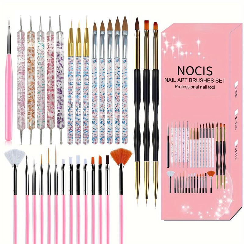 Nail Art Brush Kit, 31pcs box Nail Tip Painting Brush, 3D Builder Gel Brush, Carving Dotting Drawing Pen, Professional Nail Design Tool for Home & Salon Use