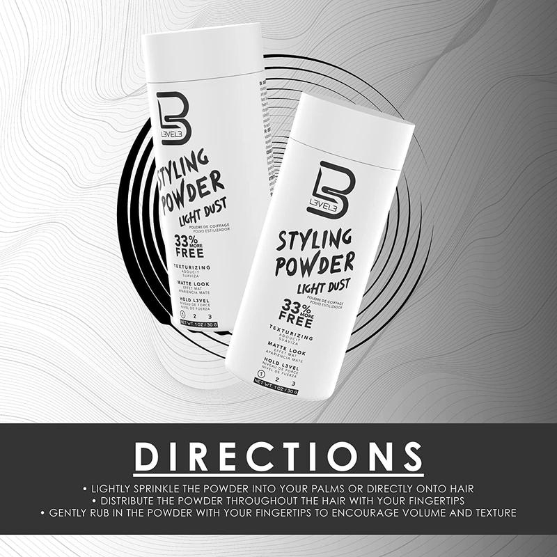 L3 Level 3 Light Hold Styling Powder - Natural Matte Hairstyle - Texturizing and Volumizing L3