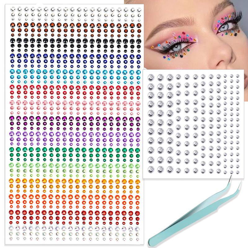 Face Gems Hair Gems, Self-Adhesive Face Jewels Eye Jewels Rhinestones 3 4 5 6 mm DIY Face Gems Stick on, Hair Body Rhinestones Gems Crystals Pearls for Face Eyes Makeup Body