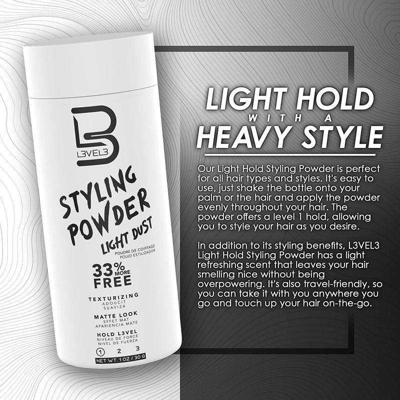 L3 Level 3 Light Hold Styling Powder - Natural Matte Hairstyle - Texturizing and Volumizing L3