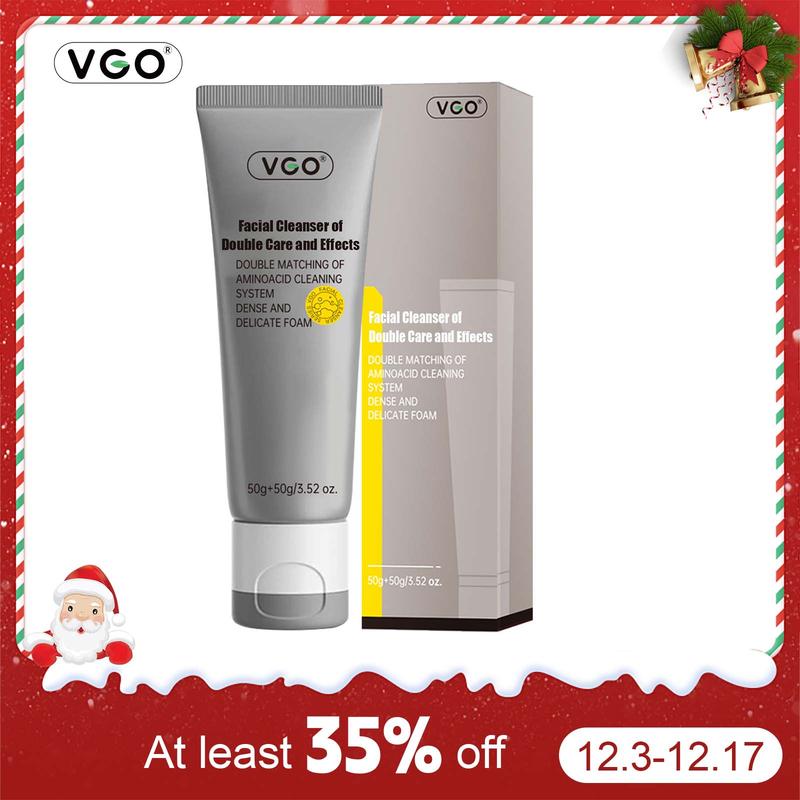 VGO Double Care Facial Cleanser - 50g, Suitable for All Skin Types, Cleanses and Moisturizes for Optimal Skincare Cleansing Gentle Charcoal Coconut-B