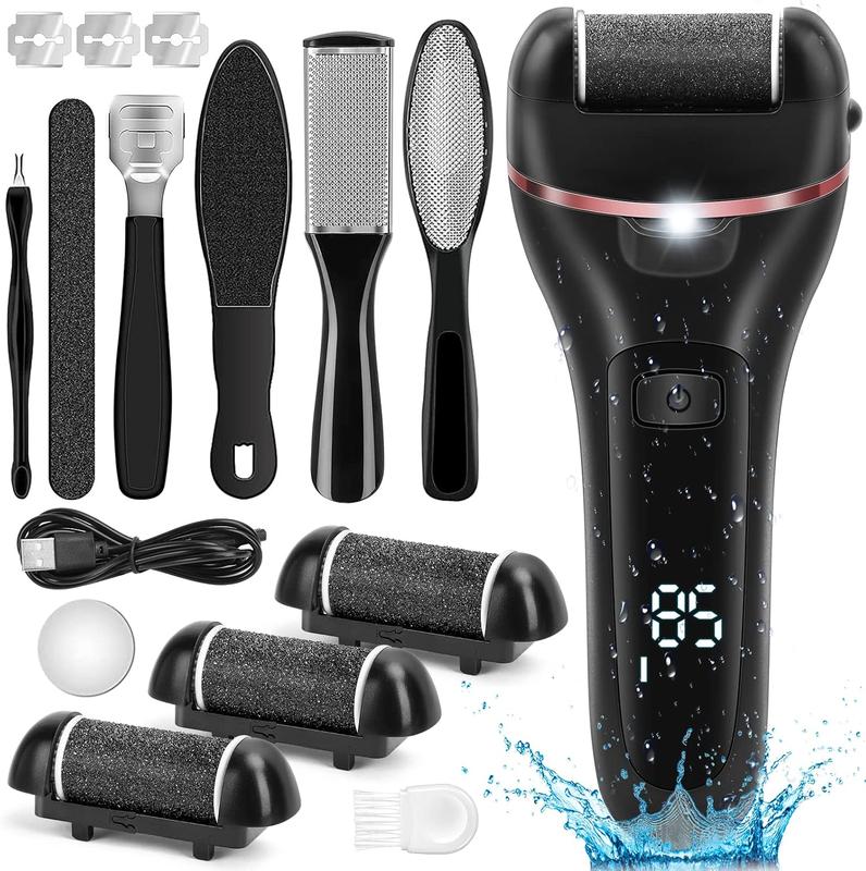 Electric Callus Remover for , 2 Speed Electric Foot File, Rechargeable Foot Scrubber Pedicure kit for Cracked Heels and  with 3 Roller Heads.