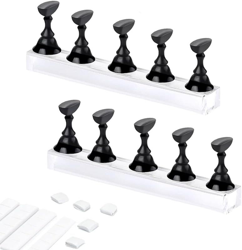 Acrylic Nail Display Stand DIY Nail Crystal Holder Magnetic Practice Stands with Reusable Adhesive Putty Clay for False Nail Tip Manicure Tool