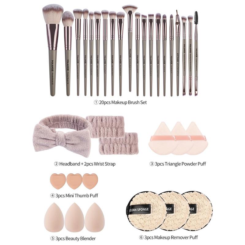 Professional Makeup Tool Set, 35pcs set Makeup Brush & Powder Puff & Headband & Wristband & Sponge Set, Portable Makeup Tools with Soft Fiber