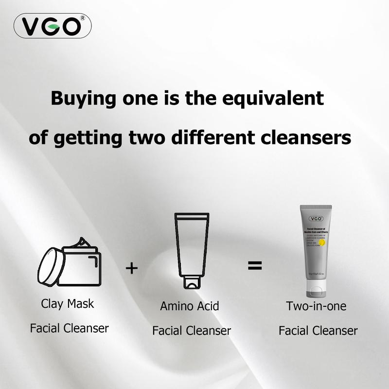 VGO Double Care Facial Cleanser - 50g, Suitable for All Skin Types, Cleanses and Moisturizes for Optimal Skincare Cleansing Gentle Charcoal Coconut-B