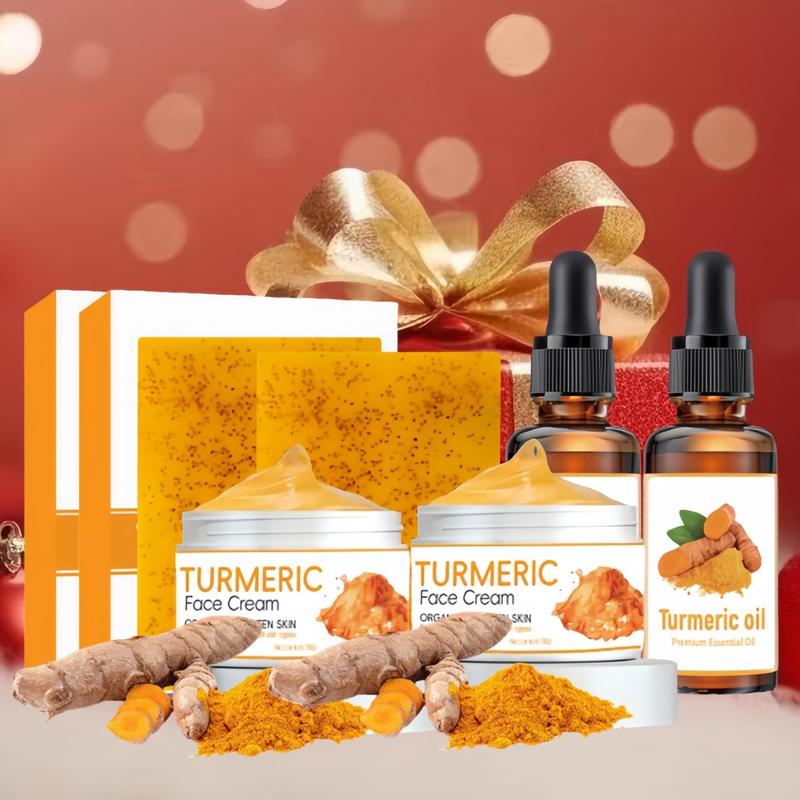 Turmeric Soap Bar & Turmeric Oil & Turmeric Cream Set, 1 2 Sets Moisturizing Facial Skin Care Kit, Daily Skincare Product for Women & Men, Christmas Gift